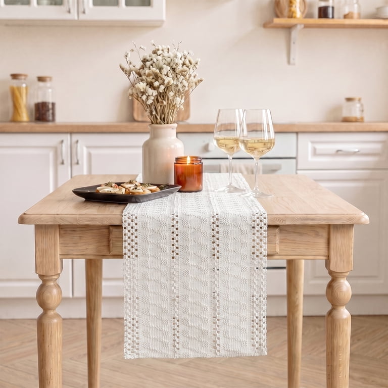 Sm:)e Beige Woven Farmhouse Table Runner 12 x 72 Inch photo 5