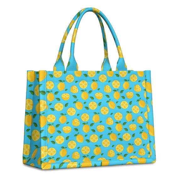 Large Capacity Tote Bag,Yellow Lemon Fruit Slices Blue Pattern Handbag Fashion Luxury Tote Bag,15.7"x13"x 5.1" Inches,Laptop Compatible
