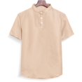 thumbnail image 3 of IYTR Mens Business Shirts Fashion Lightweight Breathable Work Shirts Casual Comfy Summer Solid Color Short Sleeve T Shirts 3-button Stand Collar Khaki L, 3 of 6