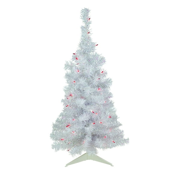 Northlight Pre-Lit Medium Rockport White Pine Artificial Christmas Tree - 3' - Pink Lights