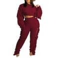 thumbnail image 4 of Scyoekwg Women's Fall Two Piece Outfits Short Long Sleeve Sweatshirt Jogger Sweatpant Matching Outfits Casual Two Piece Set Fashion Sweatsuit Tracksuit (Wine,XXL), 4 of 7