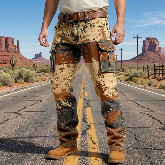 BUWTTED Mens Slacks Western Cargo Casual Work Trousers with Multiple Utility Pockets Outdoor Daily Wear Khaki Pants L