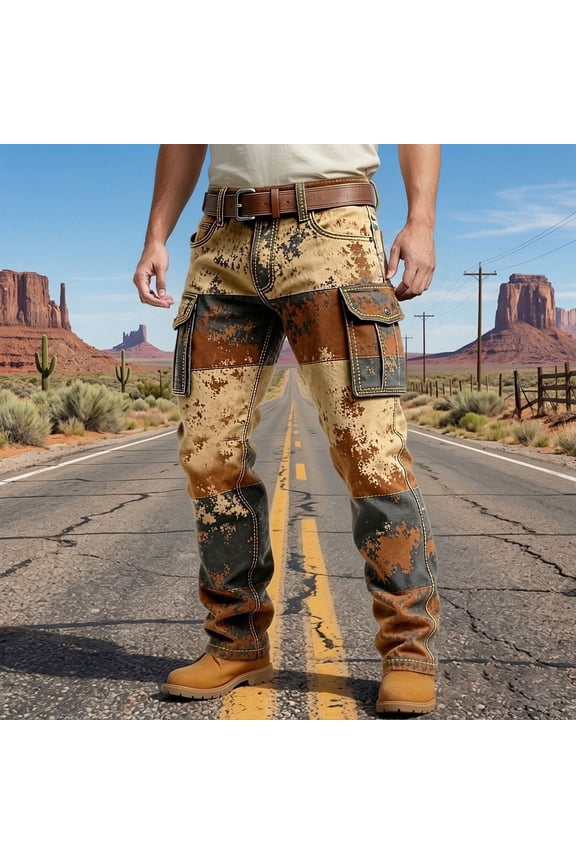 Mens Slacks Western Cargo Casual Work Trousers with Multiple Utility Pockets Outdoor Daily Wear Khaki Pants XXXXXL