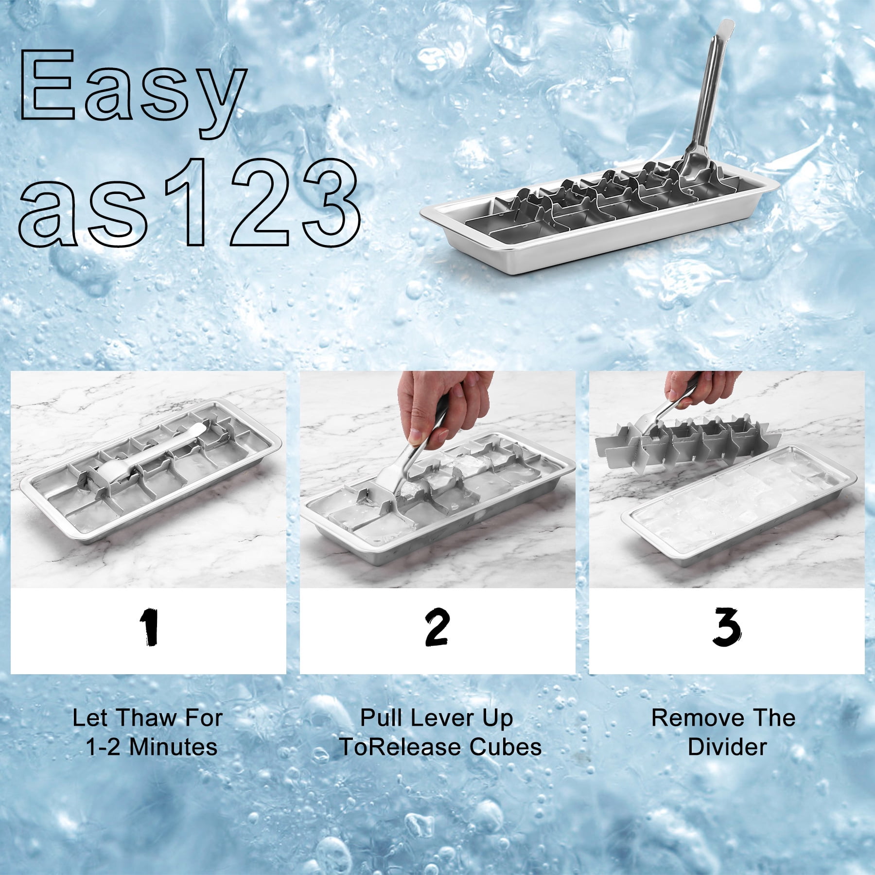 Stainless Steel Ice Cube Trays for Freezer - 18-Slot Ice Trays with Easy Release Handle, Detachable & Dishwasher Safe - Perfect for Home Bars & Kitchens