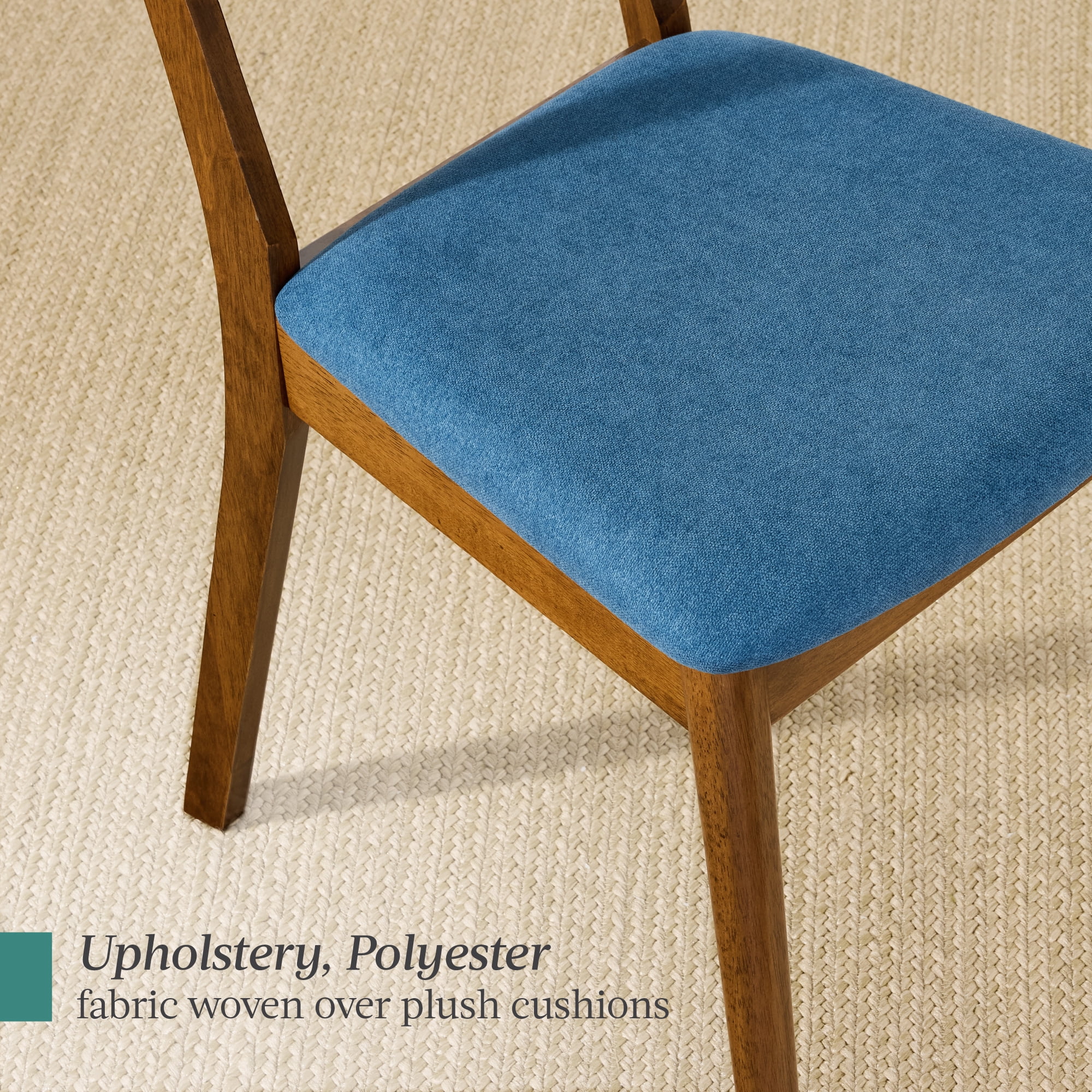 Best Choice Products 2-Piece Mid-Century Modern Wood & Upholstered Dining Chair Set - Walnut/Ocean Blue