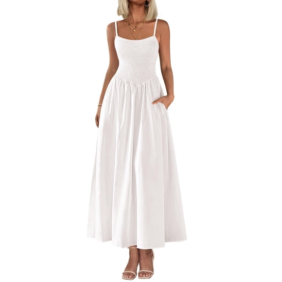 Vestido largo PRETTYGARDEN para mujer, estampado, verano 2025, blanco