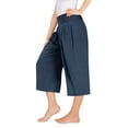 thumbnail image 4 of Delliss Girls Straight Cropped Pants Pleat Loose Casual Capri Wide Leg Elastic Waist with Pocket Trouses, 4 of 7