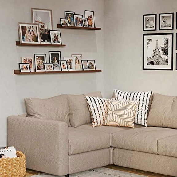 Wallniture Denver Multi Size Floating Shelves, Picture Ledge Living Room Decor, Book Display Shelf, Office Bedroom Wall Decor Set of 3 Walnut Color