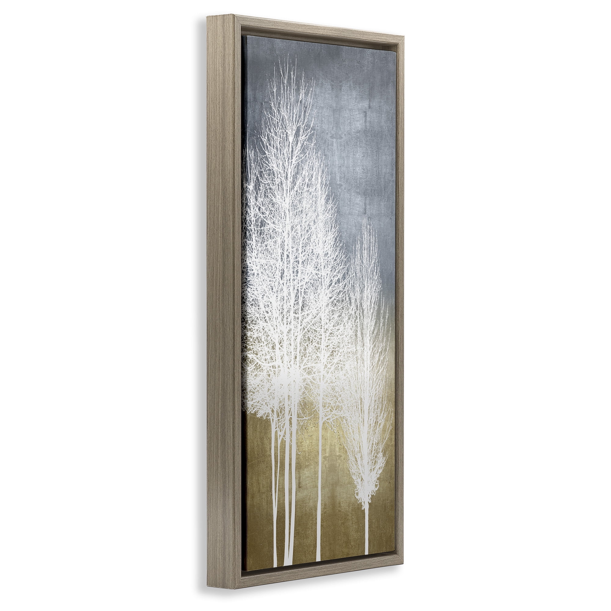 Stupell Industries Tall Bare White Trees Nature Landscape Painting Brown Floater Framed Canvas Art Print Wall Art, 15 x 31
