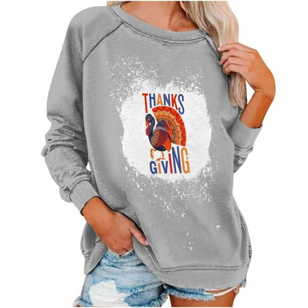

Honeeladyy Sales Online Women s Tops Thanksgiving Round Neck Sweater Loose Blouse Hoodless Sweatshirt