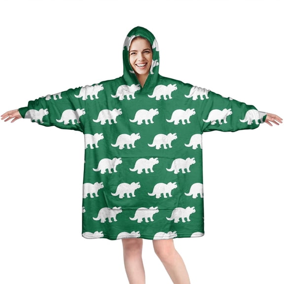Wearable Oversized Blanket,Green Dinosaurs Pattern Wearable Blanket Hoodie for Adults,Cozy Hooded Blankets with Super Pockets,Super Warm Fuzzy Pullover for Women & Men