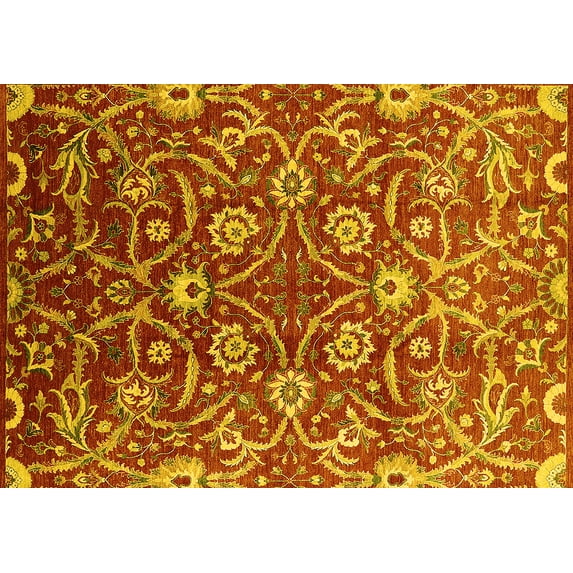 Ahgly Company Indoor Rectangle Oriental Yellow Industrial Area Rugs, 2' x 4'