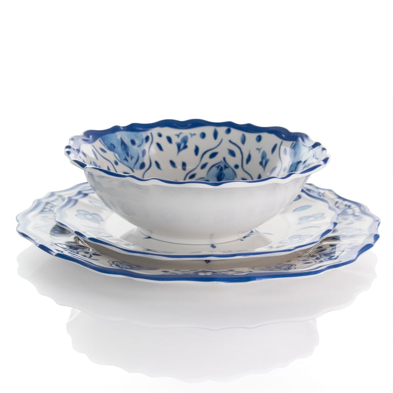 Elama Blue Garden 12-Piece Melamine Dinnerware Set, Blue photo 2