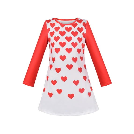 Girls T-shirt Dress Christmas Red Heart Love Long Sleeve 8 Years