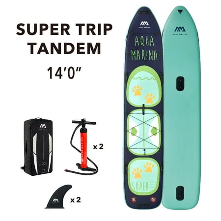 Aqua Marina Stand Up Multi-Person Paddle Board - SUPER TRIP TANDEM 14′ 0″ - Inflatable SUP Package, including Carry Bag, Fin, Pump