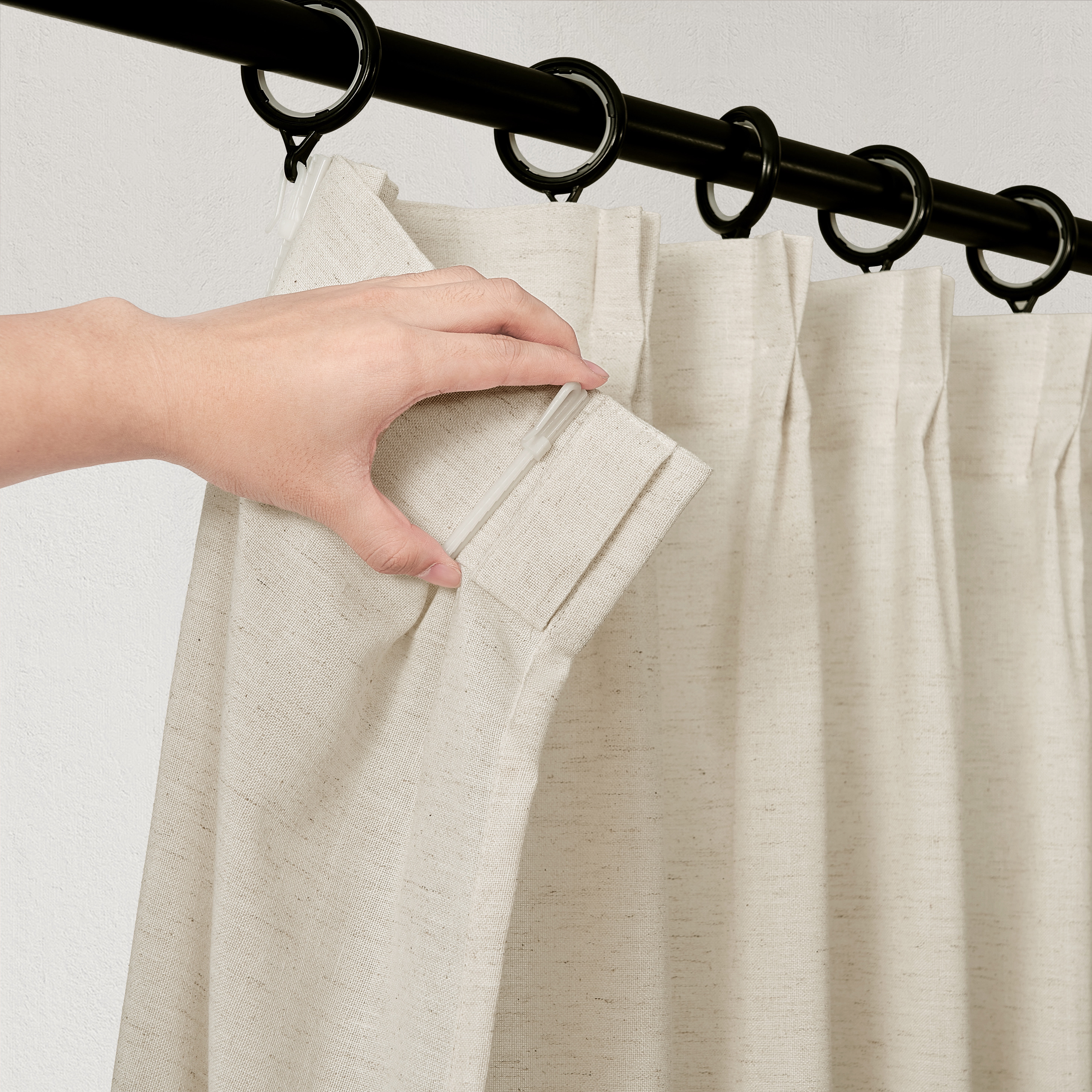 Jainmy Pinch Pleated Linen Curtains, Boho Light Filtering Living Room Bedroom Curtain,Window Treatments with Hook,Natural Linen, 40x94 inch, 2 Panels