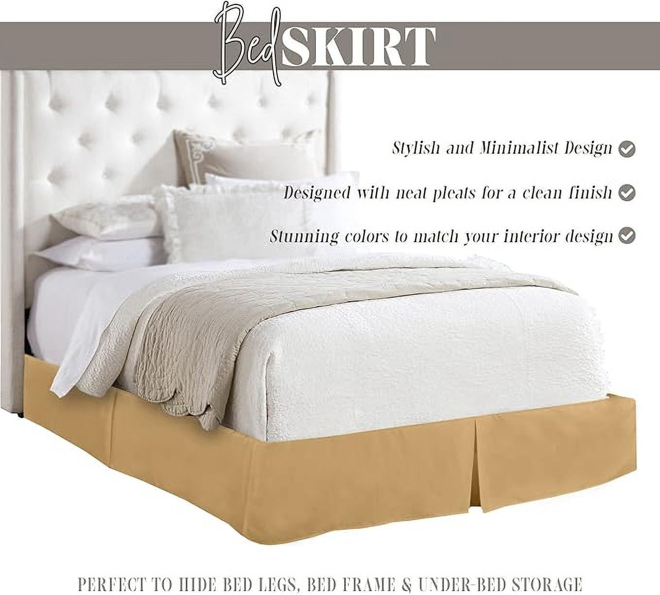 Elegant Comfort 1-Piece Solid Bed Skirt, 1500 Series, Minimalist Design with a Modern Look- Easy Care, Wrinkle and Stain Resistant, Bedskirt, Full, Empire Gold