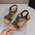 thumbnail image 5 of Narveanno Wedge Sandals for Women Bohemia Rhinestone Open Toe Roman Heel Summer Dressy Women's Beach Casual Shoes Black 6, 5 of 7