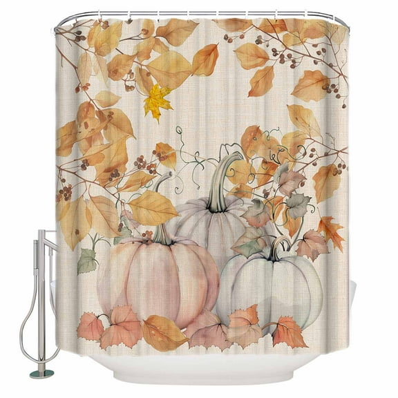 Small Stall Shower Curtain 36x72 Inch Narrow Half Size Fall Orange Pumpkins Bath Curtains Bathroom Decor Thanksgiving Maple Leaf Rustic Waterproof Fabric Shower Curtain Set with Hooks 36 Inch
