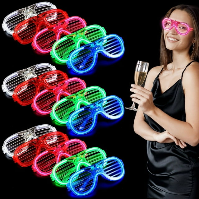 15PCS Glow Party Shutter Glasses, LED Light-Up Neon Glasses With Fast/Slow Flash & Steady Mode, Mardi Gras Glow Glasses for Party Favors, Christmas New Year Celebrations