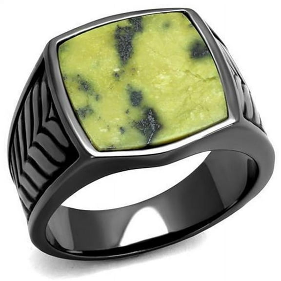 Alamode TK3112-12 Men IP Light Black Stainless Steel Ring with Semi-Precious in Topaz - Size 12