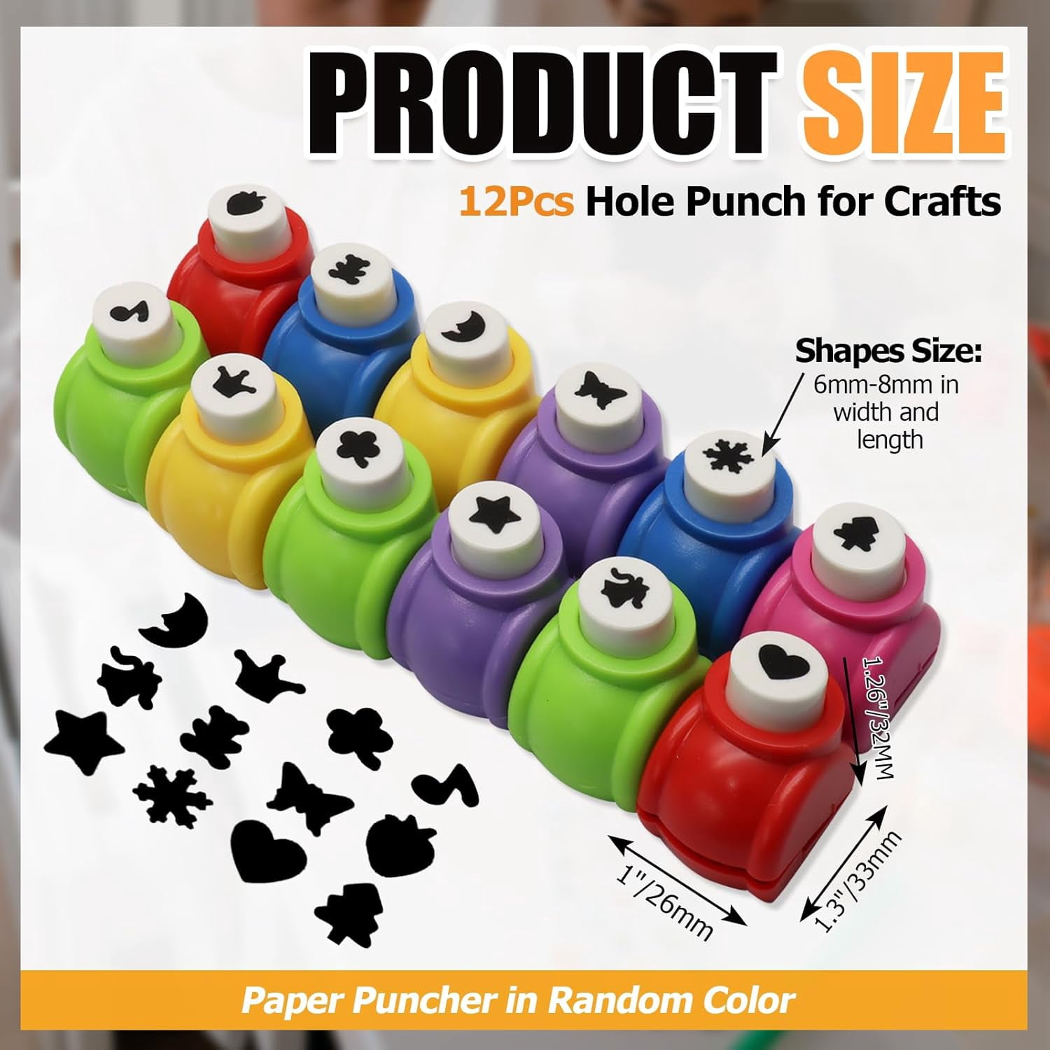 12 Pcs Craft Hole Punch Shapes Set - Mini Paper Punchers for Scrapbooking, Card Making, Nail Art, DIY Crafts - Includes Star, Heart, Butterfly & More (Assorted Colors)
