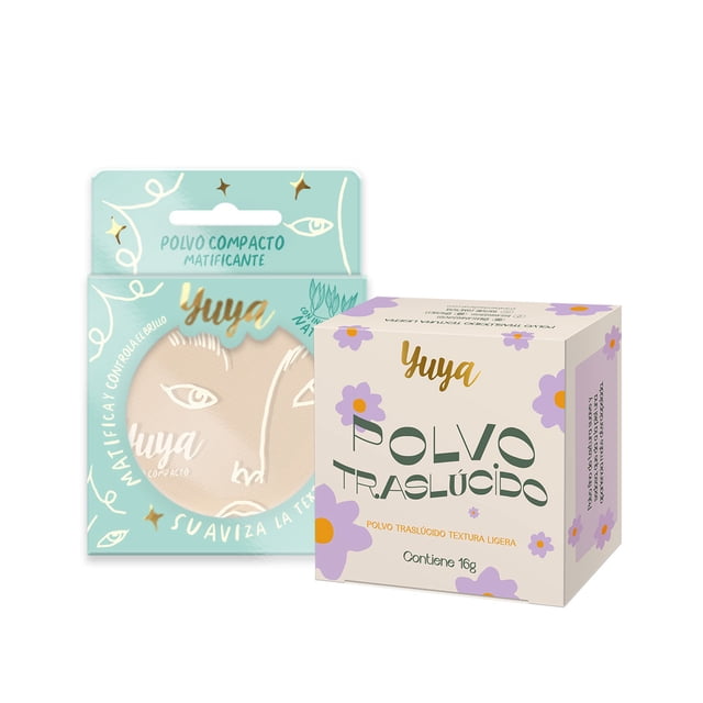 Polvo compacto matificante Dorado 12g y Polvo Traslúcido 16g Yuya