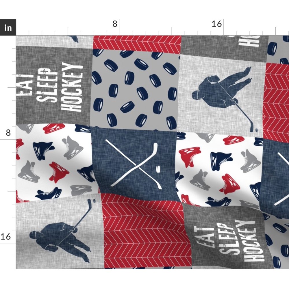 Eat Sleep Hockey Ice Patchwork Nursery Wholecloth Spoonflower Fabric by