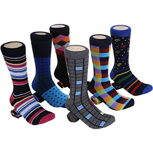 Marino Chaussettes Habillées pour Hommes - Chaussettes Colorées Amusantes pour Hommes - Chaussettes en Coton Funky - Lot de 6 - Collection Spunky - 10-13