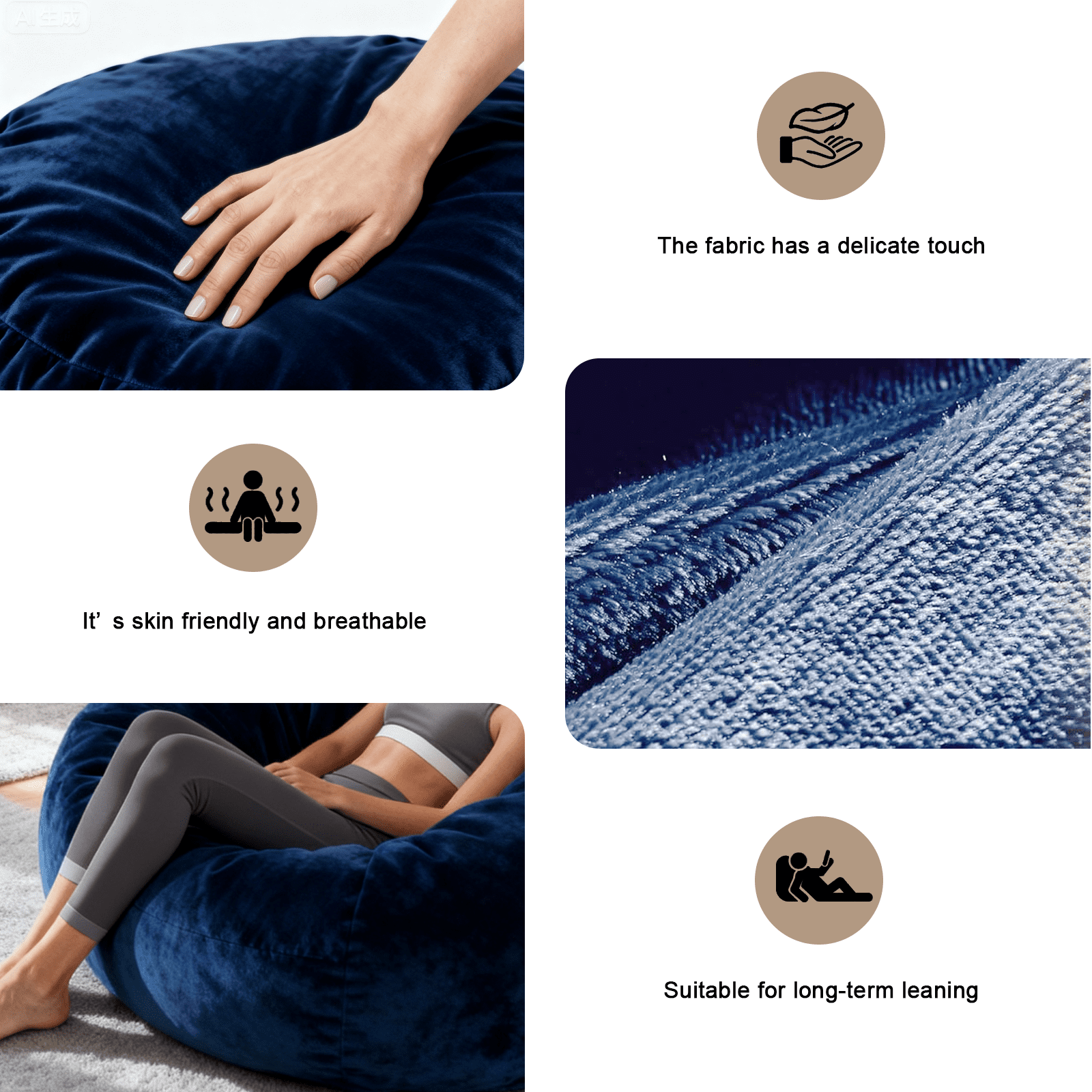 Sanae 6FT Large Bean Bag Chair, Memory Foam Sofa With Washable Suede Cover & Reinforced Zipper, For Adults And Kids, Living Room & Bedroom, Blue