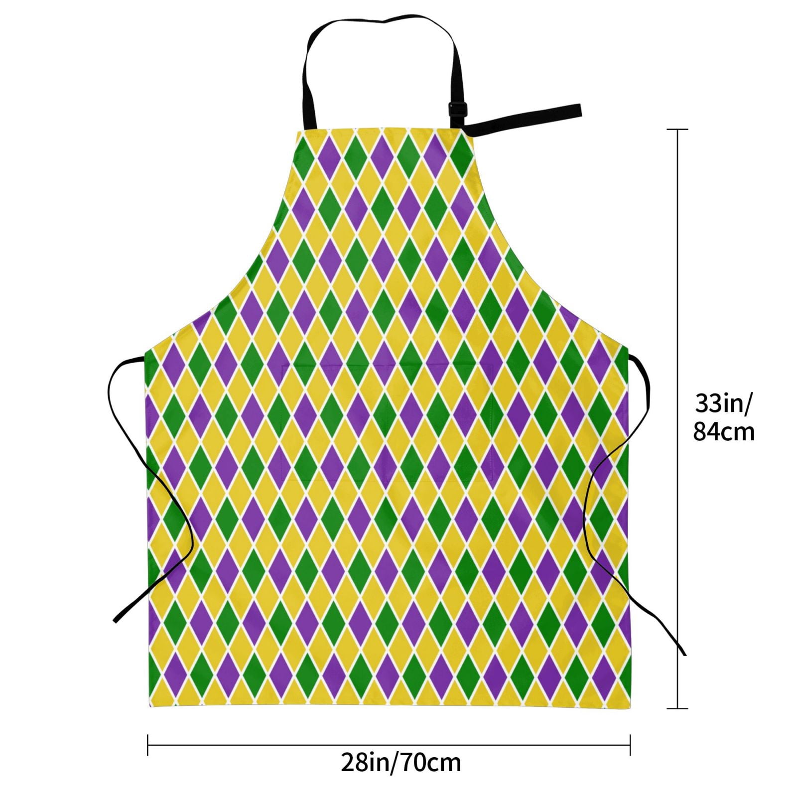 Kdxio Mardi Gras Purple Yellow Plaid Apron with Pockets Adjustable Kitchen Aprons for Men Women Waterproof Aprons for Cooking,Drawing,Crafting, Baking Household Cleaning