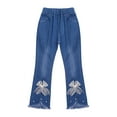 thumbnail image 3 of Alvivi Kids Girls Ruffle Flare Raw Hem Denim Pants High Waisted Bell Bottom Jeans Casual Trousers Type E 110/XL, 3 of 7