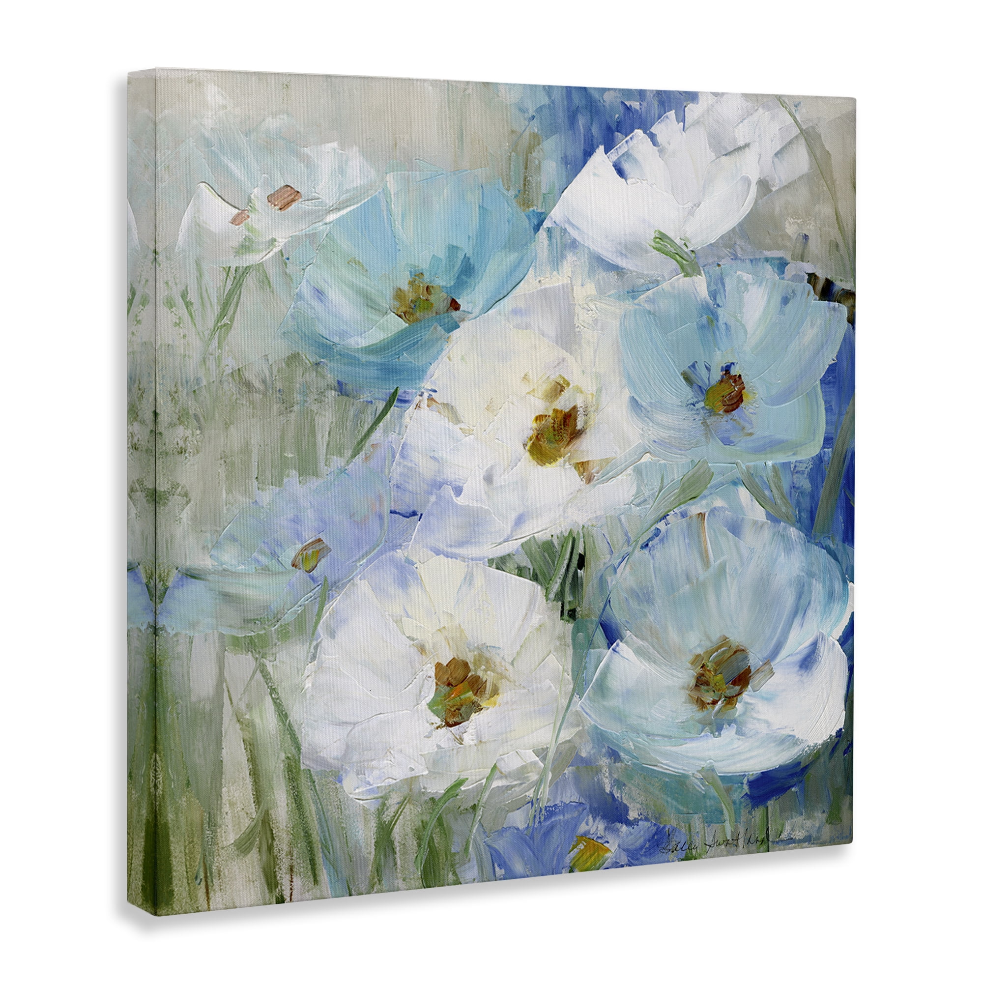 Stupell Industries Blue Spring Poppies Plants & Flowers Painting Wrapped Canvas Art Print Wall Art, 30 x 30