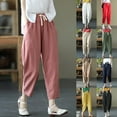 thumbnail image 5 of Casual Linen Baggy Capri Harem Pants for Women Tapered Wide Leg Joggers Drawstring Elastic Waist Cropped Trousers with Pocket, 5 of 6