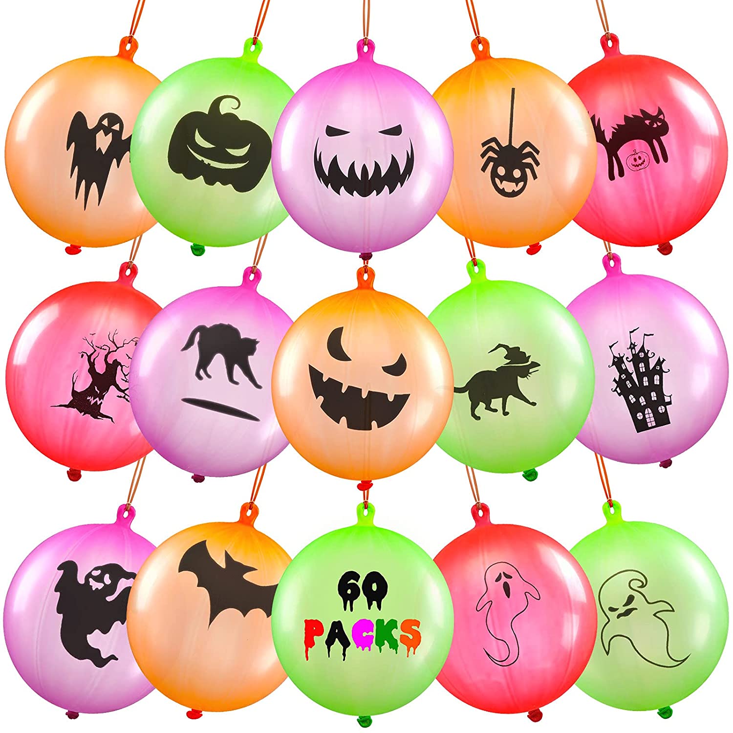 60 Pieces Halloween Punch Balloons Halloween Punching Balloon Latex Punch  Balls with Bat, Pumpkin, Ghost, Spider Patterns for Halloween Party Favor  Trick or Treat Game Decorations Supplies, 20 Designs