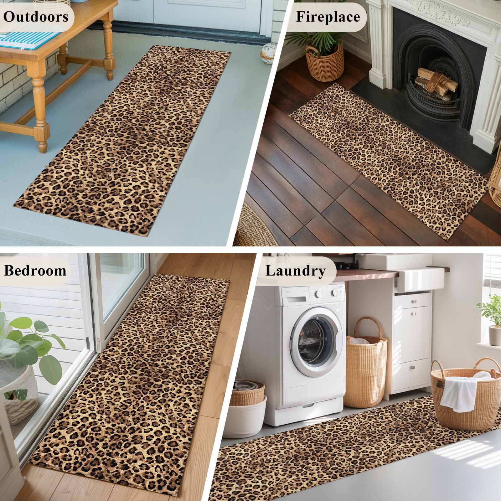 Kitchen Runner 2 x 6 Ft, Leopard Printed Non-Slip Residential Carpet, Modern Animals Textured Brown Indoor Crawling Mats Runner Rugs for Living Room/Dining Room/Bedroom
