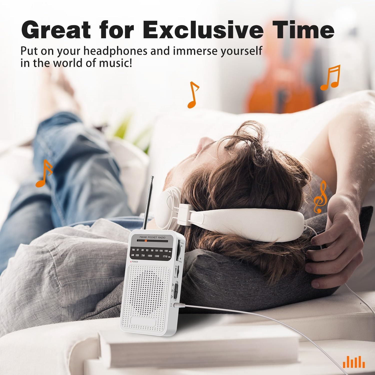 Portable Radio AM FM, Loud Speaker Transistor Radio with 3.5mm Headphone Jack, Personal Radio for Long Trips, Pocket Radio for Indoor,Outdoor, Emergency Use Perfect Gift for Seniors,kids -White
