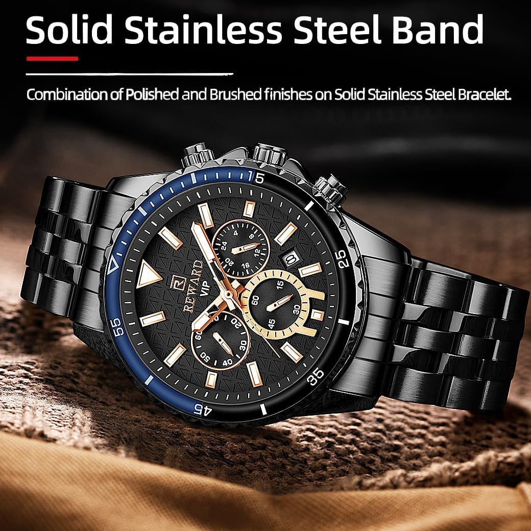 Mens Watches Analog Quartz Chronograph Stainless Steel Watches for Men 30M Waterproof Men's Wrist Watches with Calendar Luxury Business Work Casual Watch Elegant Gifts