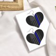 thumbnail image 4 of Retro Thin Blue Line Flag Leather Heart Earrings Dangle For Women Love Earrings Lightweight, 4 of 6