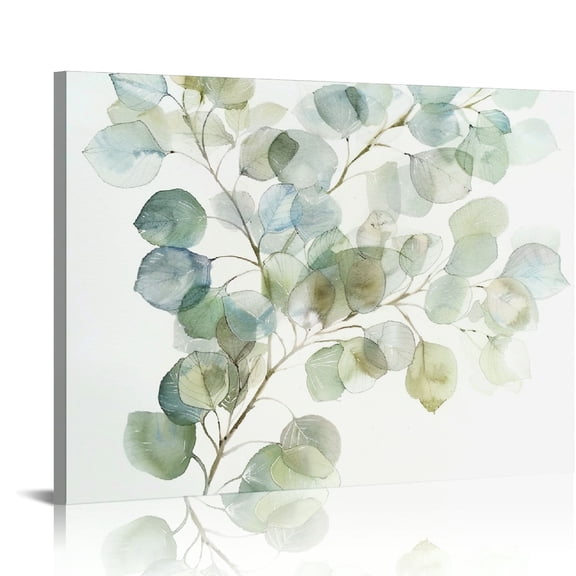 Flower Green Leaves Print on Canvas Wall Art Ready to Hang Home Decor - Ideal Gift for Various Occasions 16x12in
