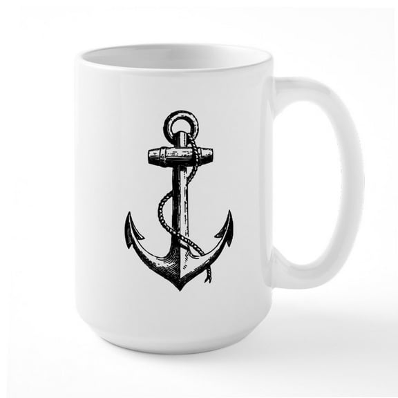 CafePress - Vintage Anchor Large Mug - 15 oz Ceramic Large White Novelty Mug