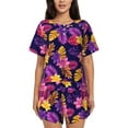 thumbnail image 1 of Balery Purple Flower Conjunto de Pijama para Mujer con Estampado, Dos Piezas de Manga Corta y Shorts, Ropa de Dormir Suave con Cuello Redondo y Bolsillos-3X-Large, 1 of 6