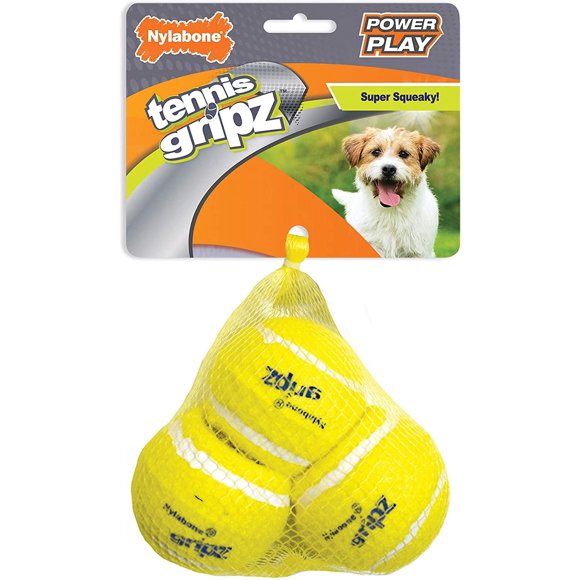 Pelota de tenis Nylabone Power Play de juguete para perros Gripz, paquete de 3