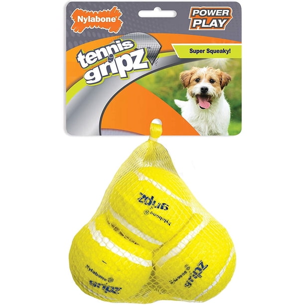 Pelota de tenis Nylabone Power Play de juguete para perros Gripz, paquete de 3