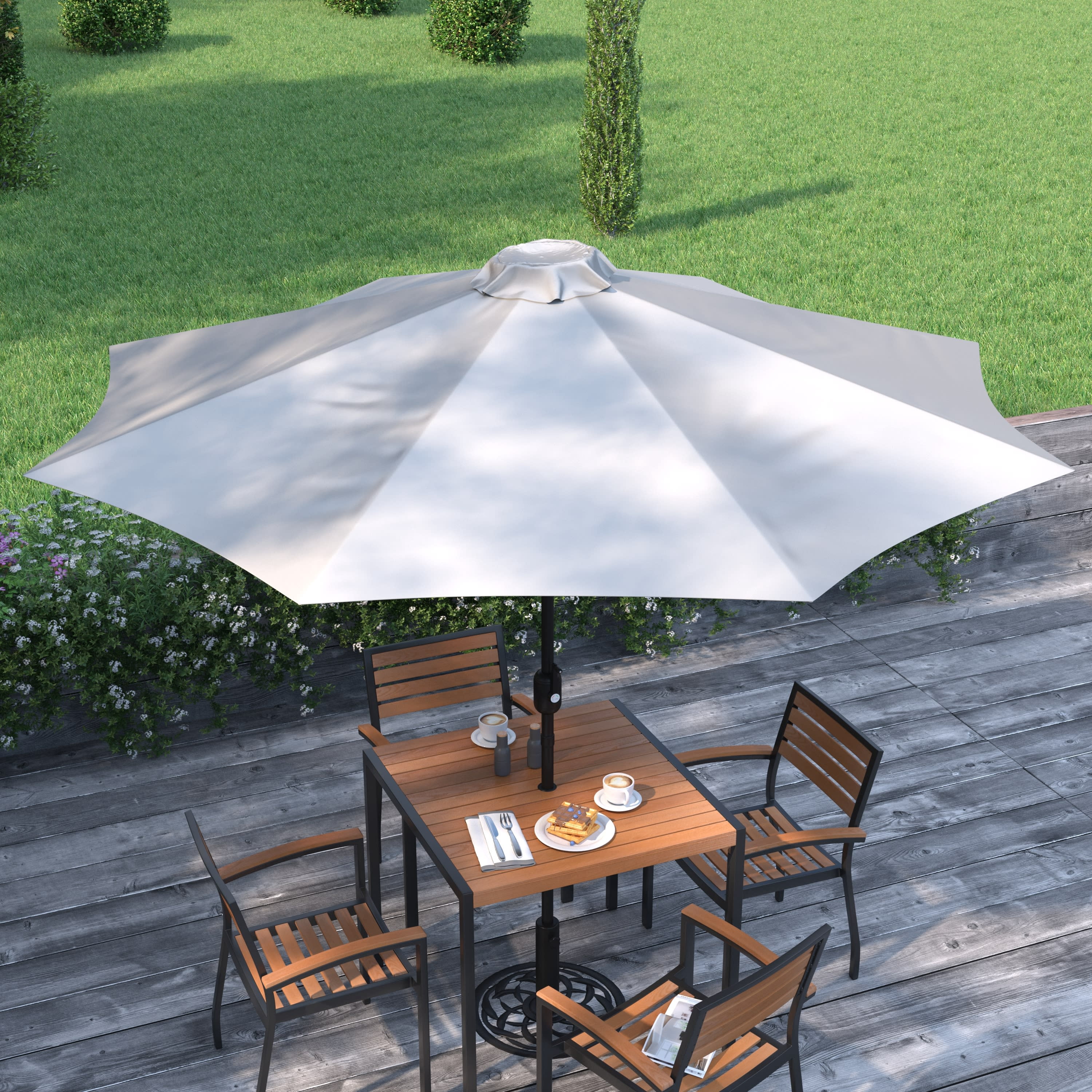 Merrick Lane Grey 9' Round UV Resistant Outdoor Patio Umbrella With Height Lever And 33° Push Button Tilt