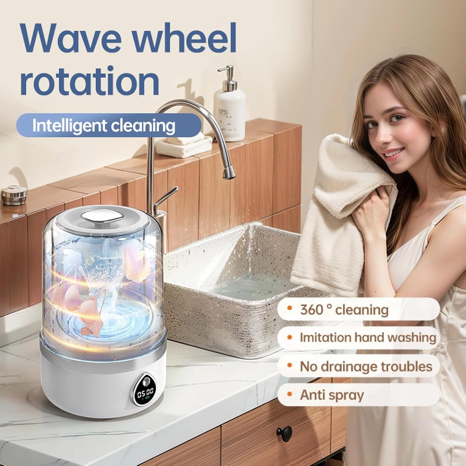 Underwear Washer, 1.4L Portable Washing Machine for Delicates & light garments, Cordless Small Laundry Machine for Baby Clothes, USB Charging Laundry Machine for Home, Apartment, RV, Camping,Travel