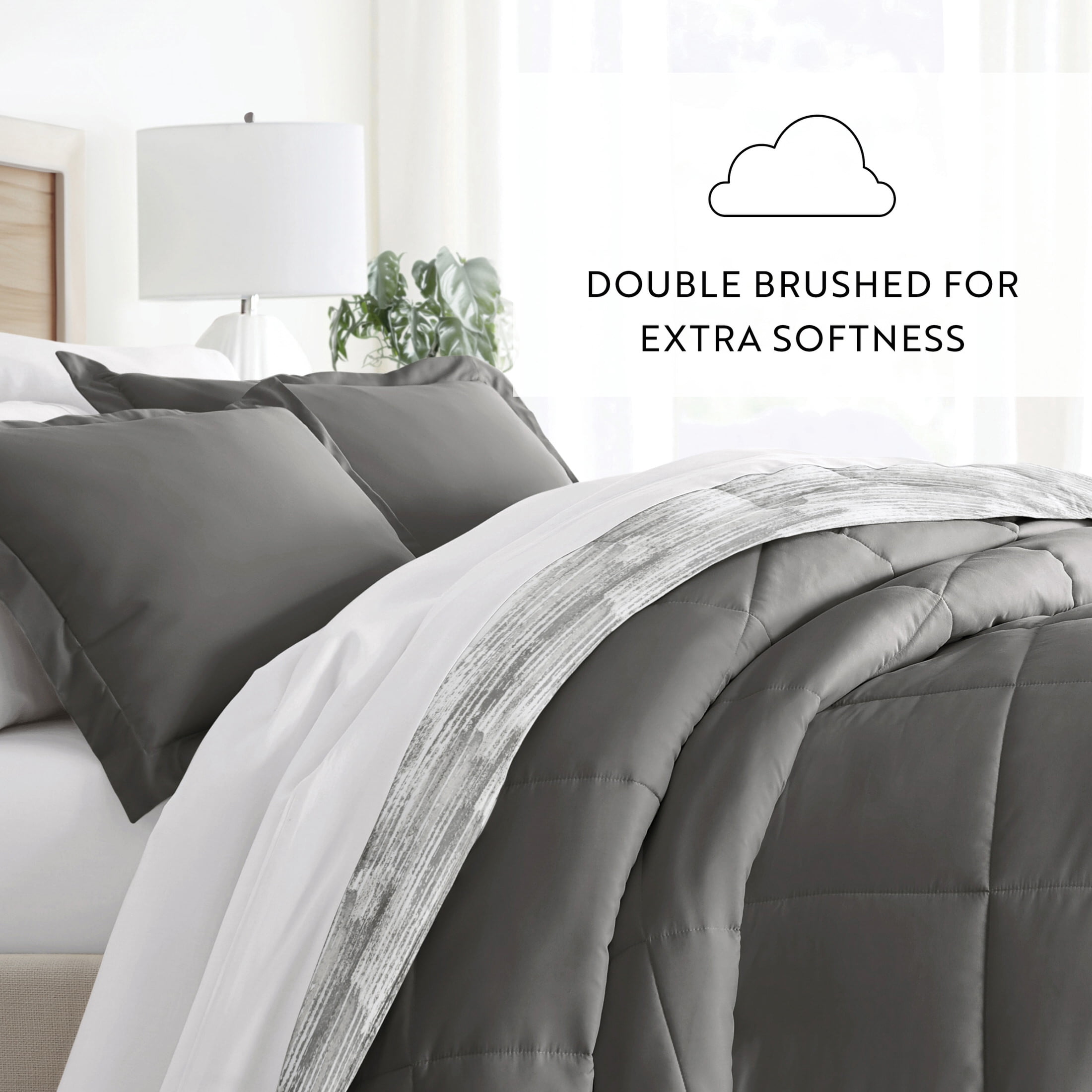Noble Linens Down Alternative Textured Stripe Gray Reversible Comforter Set