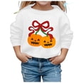 thumbnail image 2 of Krdevn Kids Red Bow Cherry Pumpkin Graphic Crewneck Sweatshirt Long Sleeve Casual Pullover Top for Halloween Holiday Outfit White,8-9 Years, 2 of 4