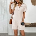 thumbnail image 4 of CaiJunJia Womens Short Sleeve Romper Casual Summer Cotton V Neck Button Down Short Jumpsuit, 4 of 8
