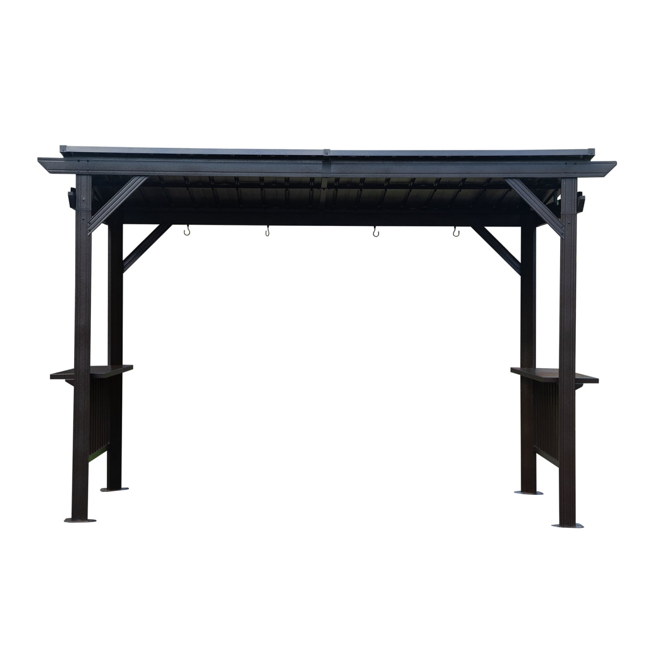 6.5x12FT Hardtop Grill Gazebo, Outdoor BBQ Gazebo with Sloping Galvanized Steel Roof, Metal Sun Shade Grill Canopy Shelter with 2 Side Shelves and Ceiling Hooks for Patio Yard, Gray